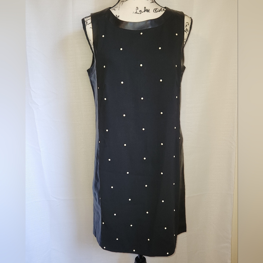 Ann Taylor Sleeveless Shift Dress w/ Faux Leather Panels & Detail Women's Size 8